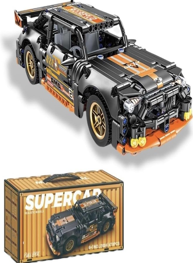 Bhavenu 1:18 Scale Pull Back Racing Car Building Block Set (422-520 PCS) | Creative Assembly Toy for Collectors & Enthusiasts | Compatible Brick Model Kit (Orange Mustang (520pcs)) - Image 1